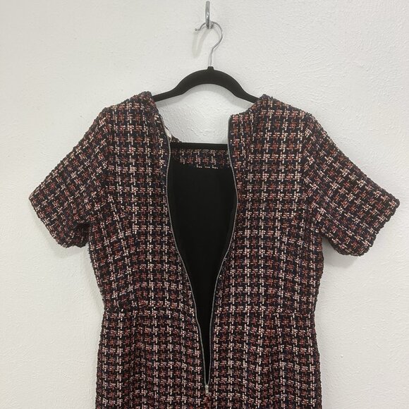 Pleione Red Blue Ruffle Tweed Short Sleeve Dress Size Sz L Price Preppy Academia - Picture 8 of 11